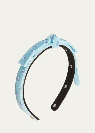 Lele Sadoughi Bardot Embellished Slim Bow Headband In Lake Blue