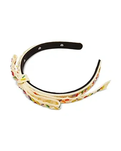 Lele Sadoughi Bardot Slim Beaded Velvet Ribbon Bow Headband In Multi