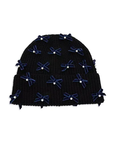 Lele Sadoughi Bow Embellished Beanie In Black/blue