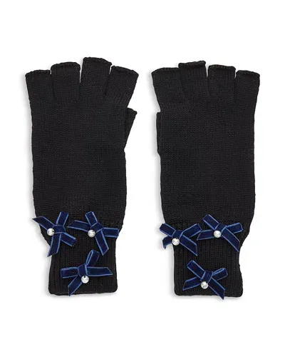 Lele Sadoughi Bow Embellished Fingerless Gloves In Black/blue