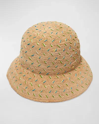 Lele Sadoughi Embroidered Raffia Bucket Hat In Sand Fleck 400