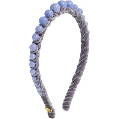 Lele Sadoughi Graduated Bead Velvet Headband In Blue Lace Agate