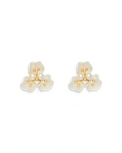 Lele Sadoughi Imitation Pearl Blossom Button Statement Earrings In Ivory