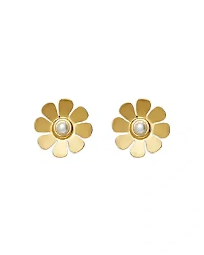 Lele Sadoughi Imitation Pearl Daisy Button Earrings In 14k Gold Plated In Gold/white