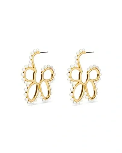 Lele Sadoughi Daisy Imitation Pearl Hoop Earrings In White/gold