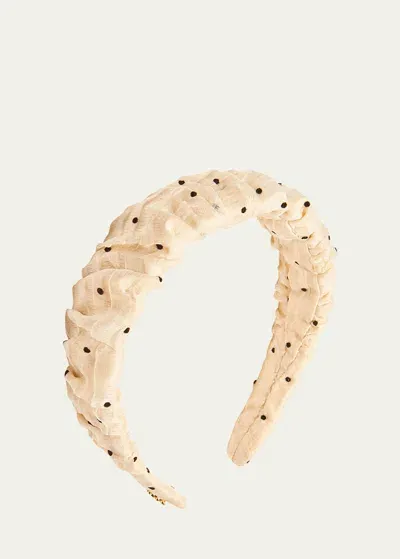 Lele Sadoughi Kelly Polka-dot Ruched Headband In Cream