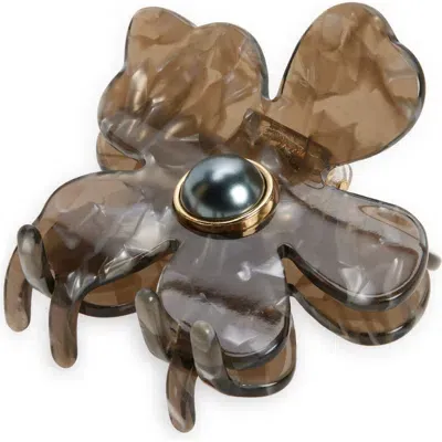 Lele Sadoughi Lily Imitation Pearl Claw Clip In Brown