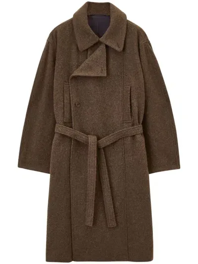 Lemaire Asymmetrical Wool Coat In Brown