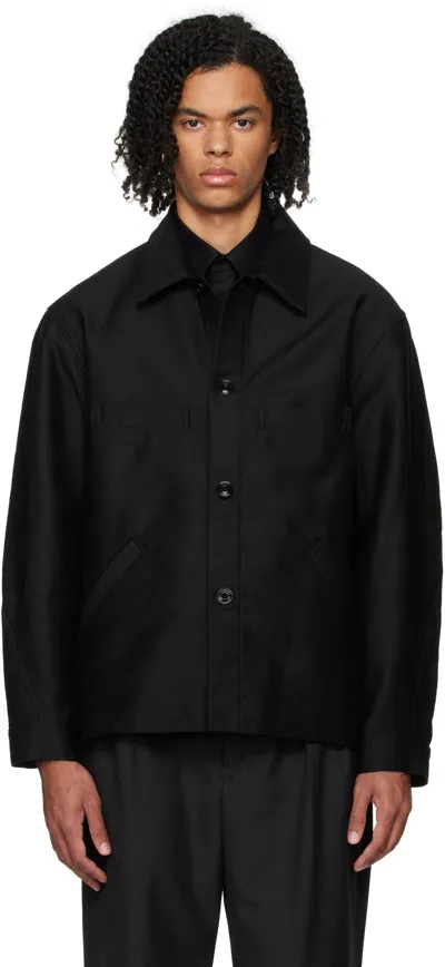 Lemaire Twisted Sleeve Buttoned Workwear Jacket In Black