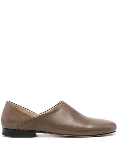 Lemaire Brown Leather Slippers In Br437 Taupe