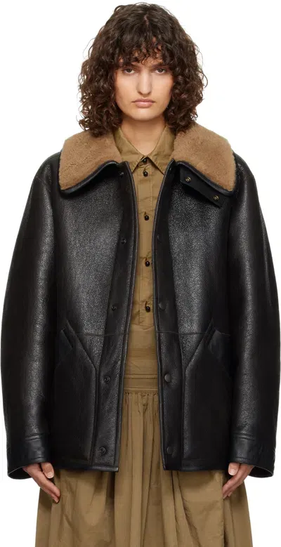 Lemaire Brown Shearling Coat In Br495 Espresso