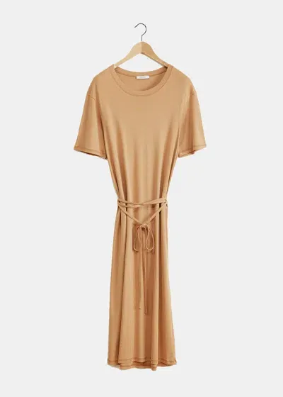 Lemaire Belted Cotton Maxi T-shirt Dress In Burnt Sand