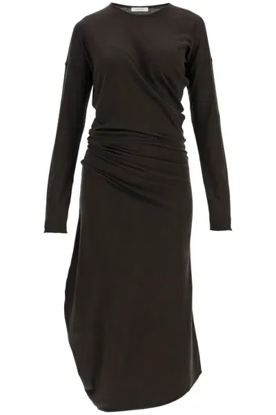 Lemaire Long-sleeved Twisted Dress In Brown