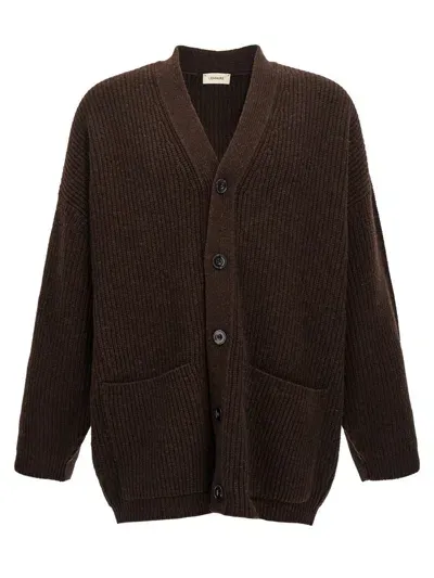 Lemaire Felted Cardi Coat Cardigan In Dark Acajou Melange