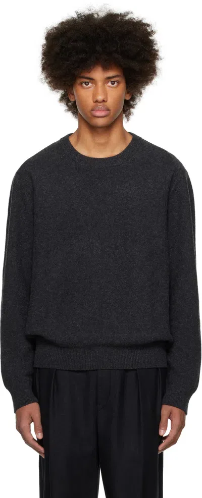 Lemaire Gray Crew Neck Sweater In Bk981 Anthracite Mel