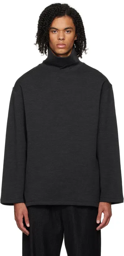 Lemaire Gray Mock Neck Sweatshirt In Bk981 Anthracite Mel