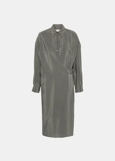 Lemaire Twisted Wrap Midi Dress In Ash Grey