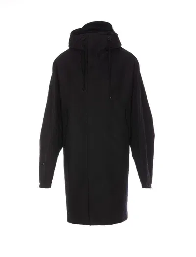 Lemaire Hooded Raincoat In Black