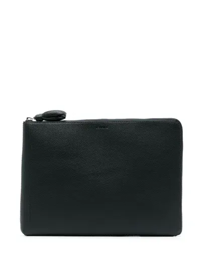 Lemaire Green Leather Clutch Bag In Grey