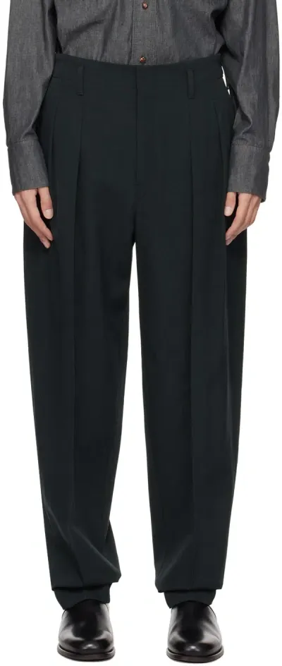 Lemaire Navy Tapered Trousers In Black