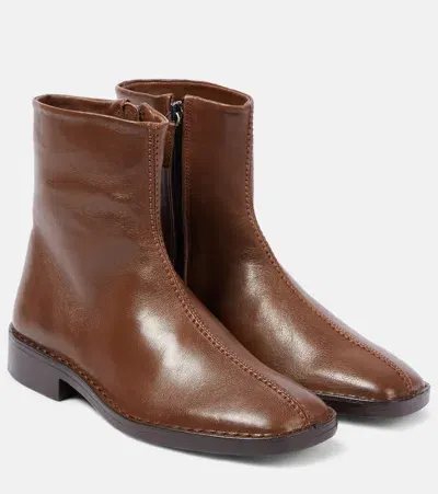 Lemaire Piped Zipped Leather Ankle Boots In Brown