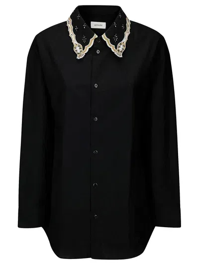 Lemaire Shirt With Embroidered Collar In Black