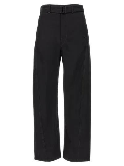 Lemaire Cotton Twisted Belted Trousers In Black