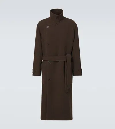 Lemaire Wool Wrap Coat In Brown