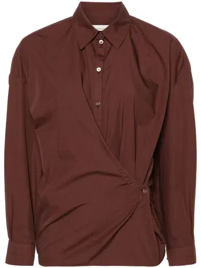 Lemaire Wrap Poplin Shirt In Braun