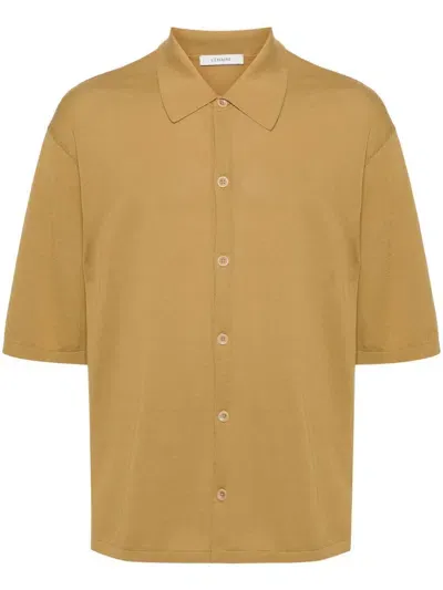 Lemaire Fine-knit Cotton Shirt In Ochre Mustard