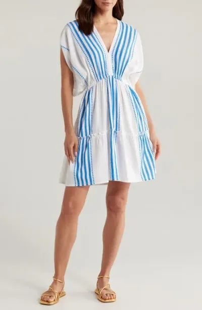 Lemlem Alem Embroidered Striped Cotton-blend Gauze Mini Dress In Blue