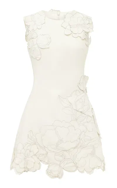 Leo Lin Chloe Floral-appliquéd Crepe Mini Dress In White