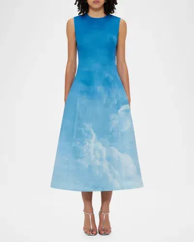 Leo Lin Cleo Sleeveless Cloud-print Midi Dress In Aerial Print