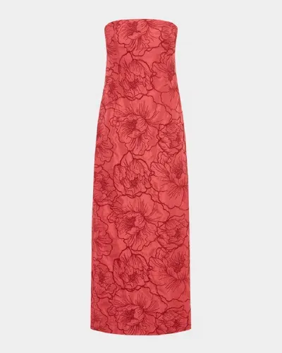 Leo Lin Rayna Floral Jacquard Strapless Bustier Gown In Mulberry