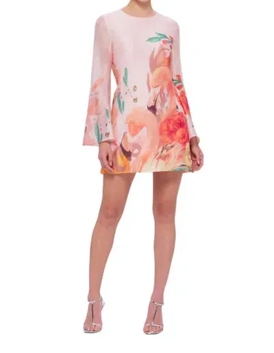 Leo Lin Suzanne Bell-sleeve Floral-print Mini Dress In Pink