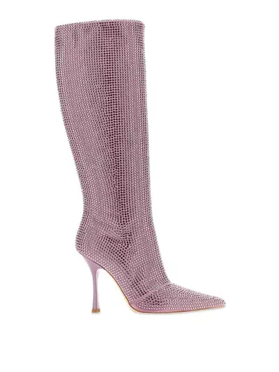 Leonie Hanne High Boots With Rhinestones In Light Purple