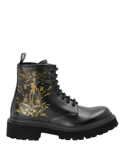 Les Hommes Maxi Back Pull Laced Ankle Boots In Negro