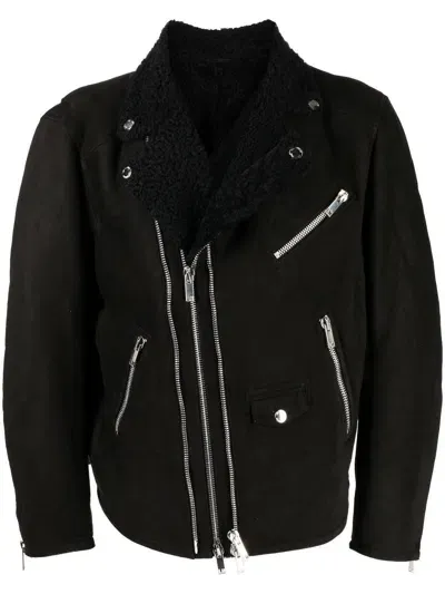 Les Hommes Suede Biker Jacket In Black