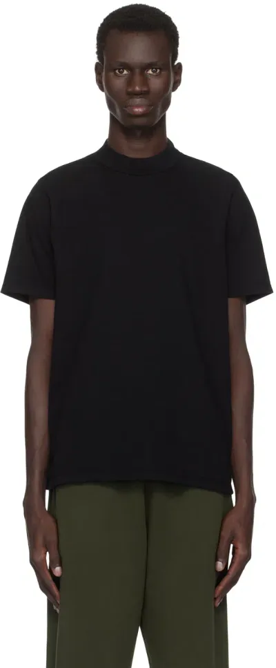 Les Tien Black Heavyweight Mock Neck T-shirt In Jet Black