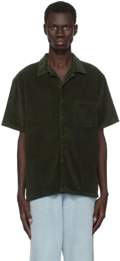 Les Tien Green Wide Wale Corduroy Shirt In Forest