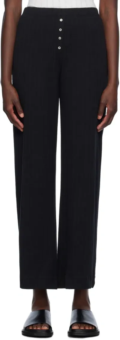 Leset Black Pointelle Boxer Lounge Pants