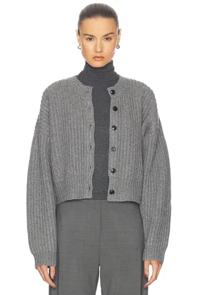 Leset Emma Rib Cardigan In Grey Melange