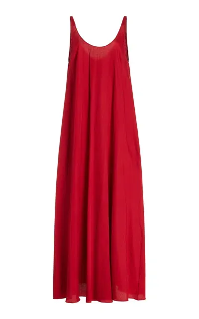 Leset Exclusive Yoko Sleeveless Cotton Maxi Dress In Red