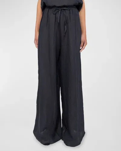 Leset Niko Drawstring Wide-leg Pants In Navy