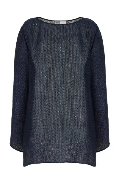 Leset Stella Sequined Linen-blend Mini Tunic Dress In Navy