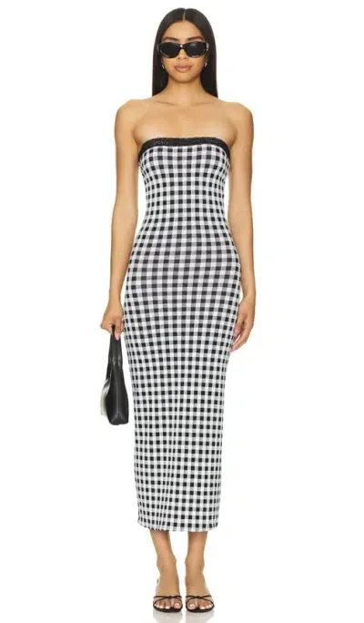 Leslie Amon Gisele Maxi Dress In Black & White Gingham