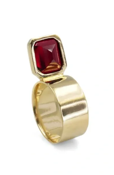 Leslie Paige Perched Setting Garnet Ring In Yellow Gold/garnet