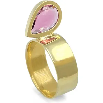 Leslie Paige Perched Setting Pink Tourmaline Ring In Yellow Gold/tourmaline