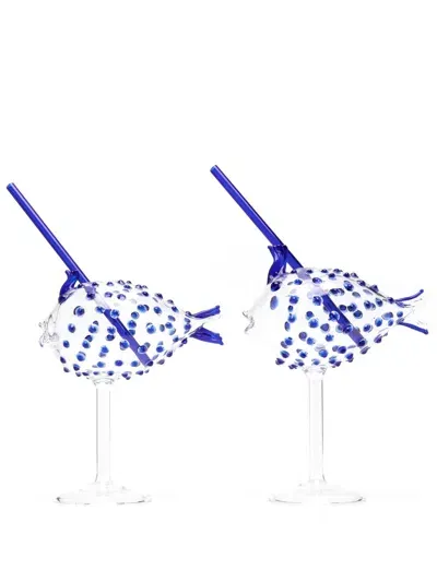 Les-ottomans Blowfish Cocktail Glasses (set Of Two) In White