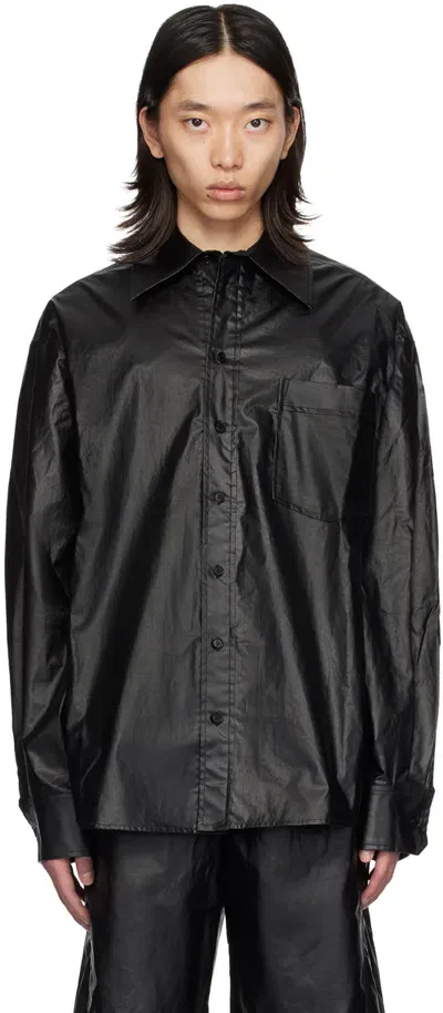 Lesugiatelier Black Oversized Faux-leather Shirt